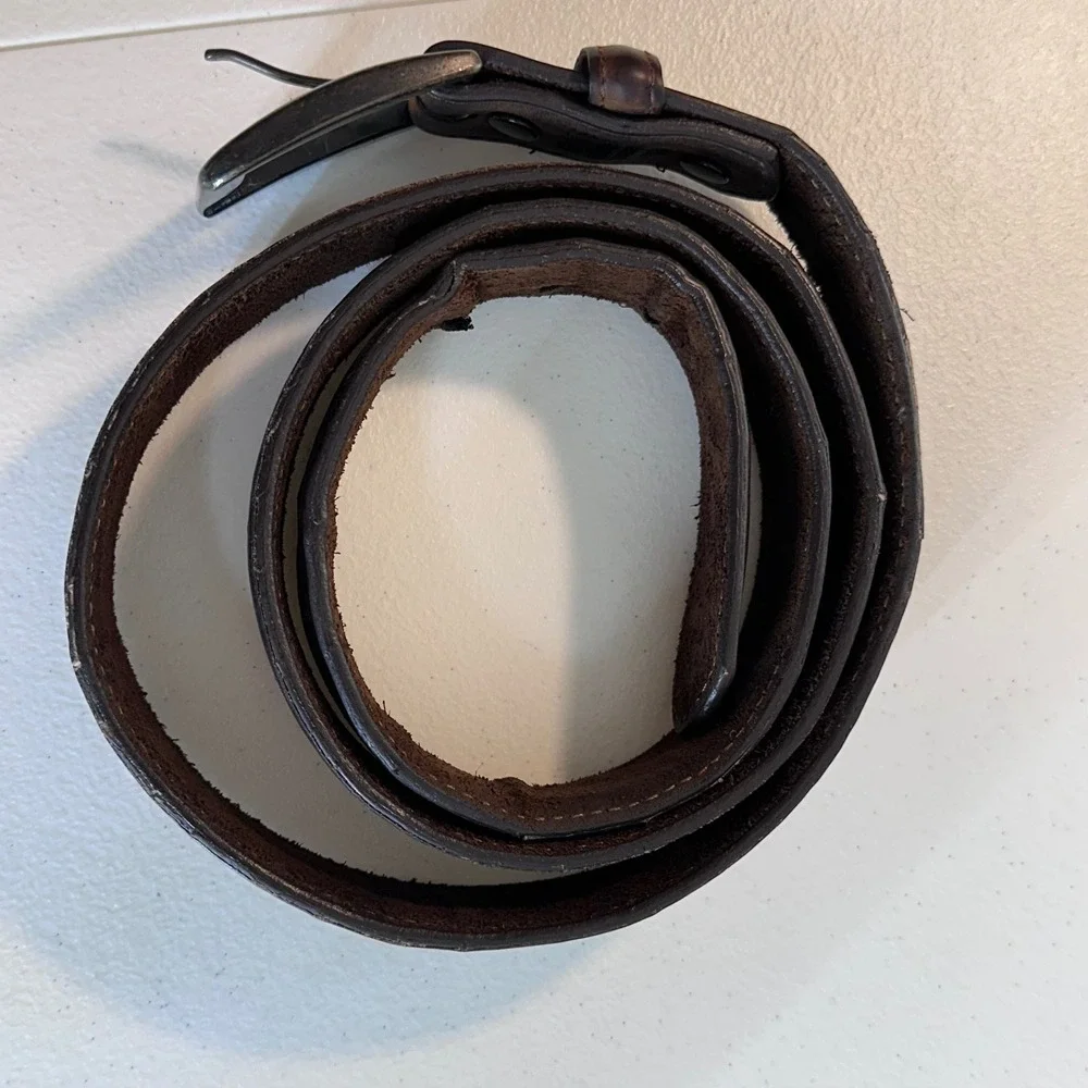 Genuine Leather Belt Brown Distressed Matte Buckle Casual Classic 46